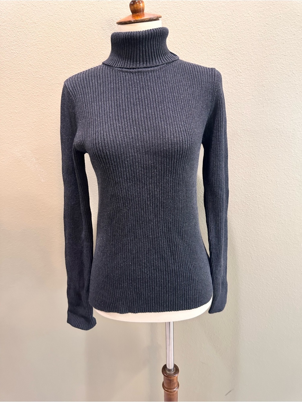 Lauren Ralph Lauren 100% Cotton Classic Ribbed Turtleneck Sweater - Charcoal S - Picture 3 of 13